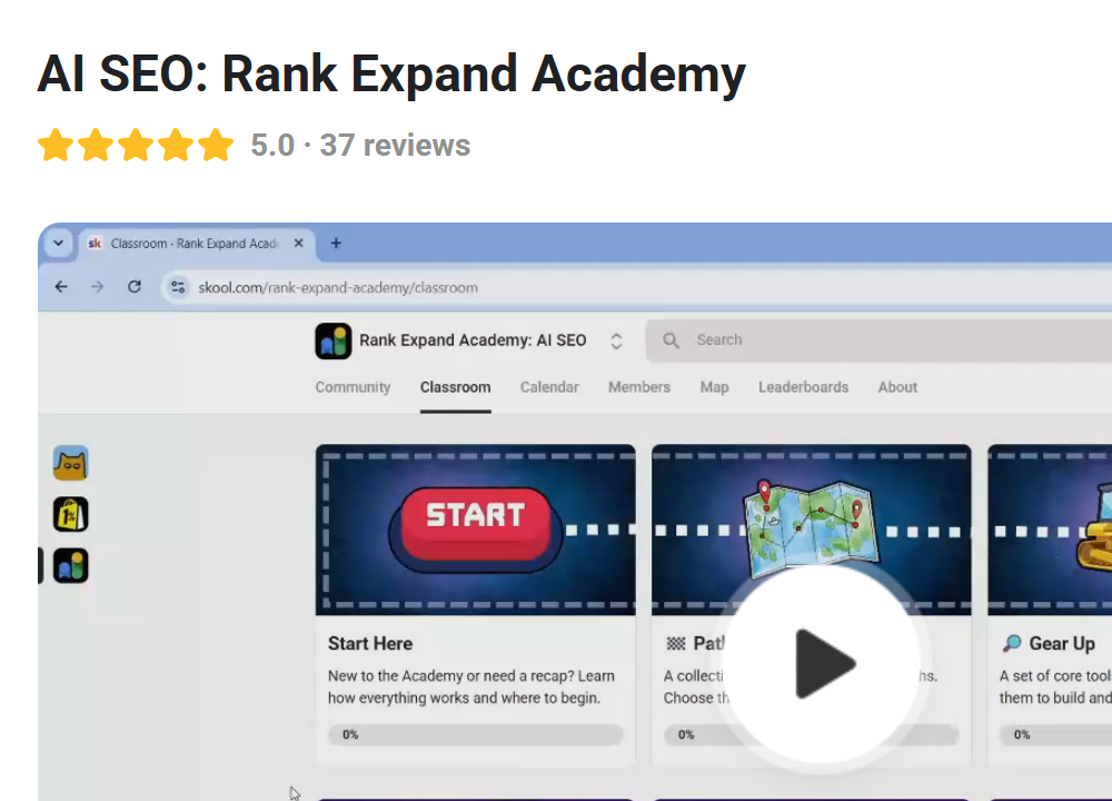 Screenshot of the Rank Expand Academy About page on Skool
